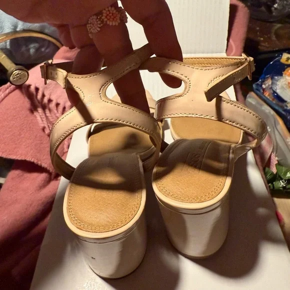 Asos Nude Cream Strappy Sandal Heel Block - Picture 3 of 5